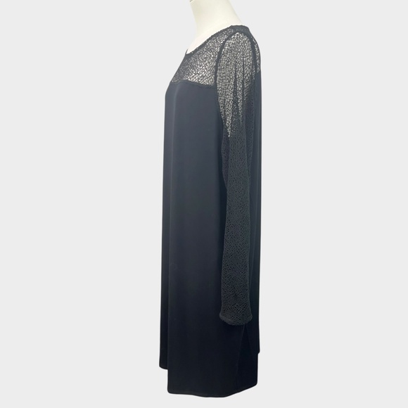 Eileen Fisher Dress Womens XL Black Lace Mesh Long Sleeve Shift Cocktail Knit Eileen Fisher Dress Womens XL Black Lace Mesh Long Sleeve Shift Cocktail Knit